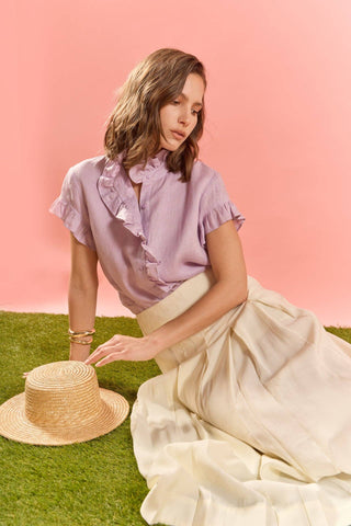 English Factory Linen Ruffle Shirt | Women’s Lightweight Summer Blouse