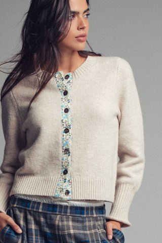 Urban Daizy - Floral Trim Wool Blend Cardigan
