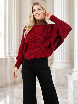 Designer House Cropped Openwork Batwing Sweater