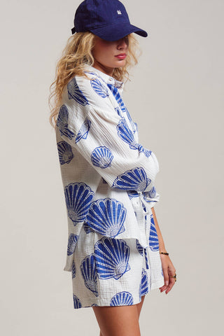 Urban Daizy - Seaside Blue Shell Cotton Gauze Shirt & Short Set