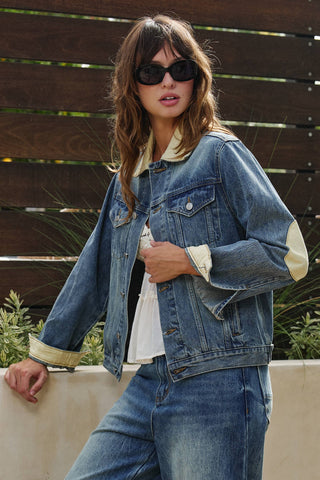 Urban Daizy Vintage Wash Denim Jacket with Elbow Patches