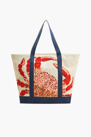 America & Beyond - Seaside Crab Hand-Beaded Nautical Boat Tote