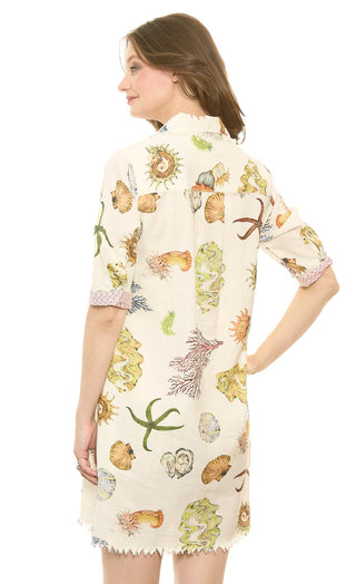 Dizzy Lizzy Chatham Dress Ivory Seashell Print | Coastal Boutique Dress-linen cotton