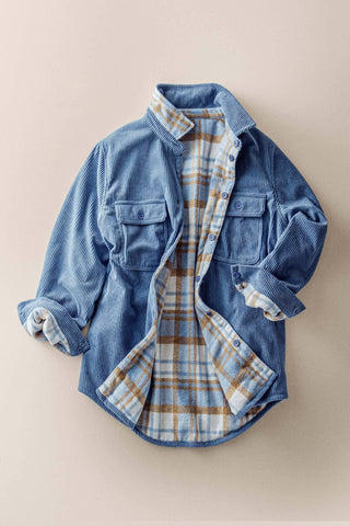 Urban Daizy - Plaid Flannel-Lined Corduroy Shacket