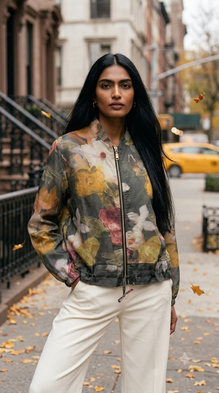 LOOWIE Charcoal Watercolor Floral Tencel Jacket