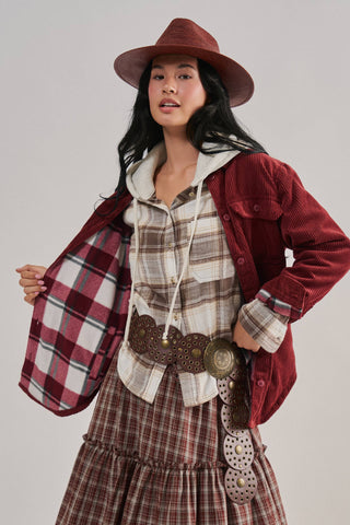 Urban Daizy - Plaid Lined Corduroy Flannel Shacket