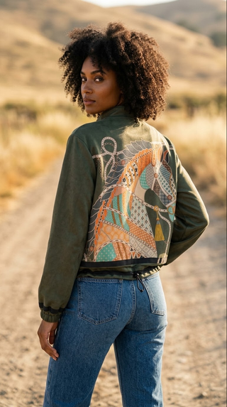 LOOWIE Olive Equestrian Print Bomber Jacket