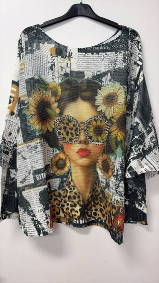 LOOWIE Newsprint Sunflower Italian Knit Sweater