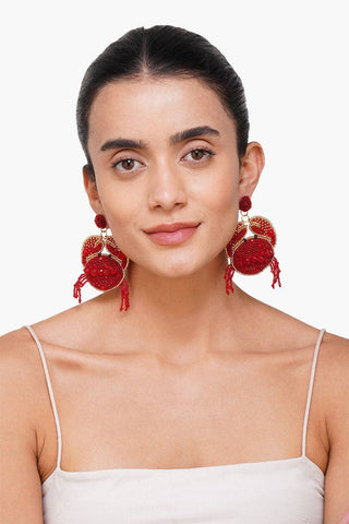 Handmade Beaded Crab Earrings | Coastal Statement Earrings in Red &amp; Gold