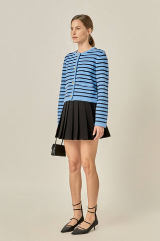 English Factory - Pepper Knit Sailor Stripe Long Sleeve Cropped Sweater Cardigan