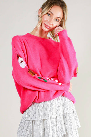Vine & Love - Holiday Sequin Accent Crew Neck Knitted Sweater