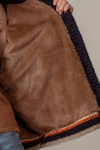 Urban Daizy - Chunky Rib-Knit Faux Fur Lined Cardigan