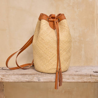 Handwoven Rattan Convertible Sling Bag &amp; Backpack | Sustainable Artisan Leather Bag