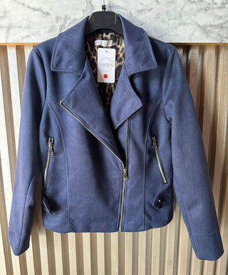LOOWIE Navy Vegan Suede Moto Jacket