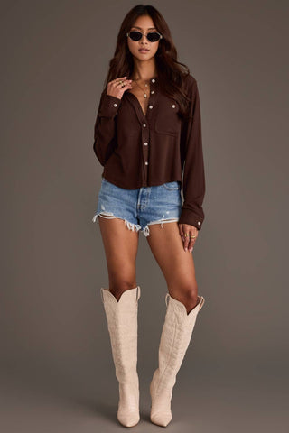 Panache Dark Brown Cropped Soft Button-Up Shirt