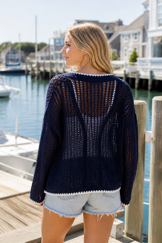 Anchor Coastal Cardigan Sweater– Navy & White