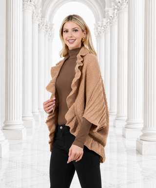 Designer House Ruffle Knit Open Front Wrap Vest
