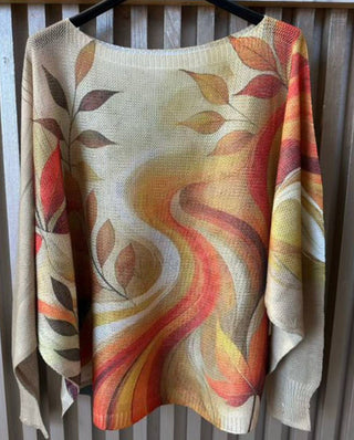 LOOWIE Cream Fall Leaf Italian Knit Sweater VI448