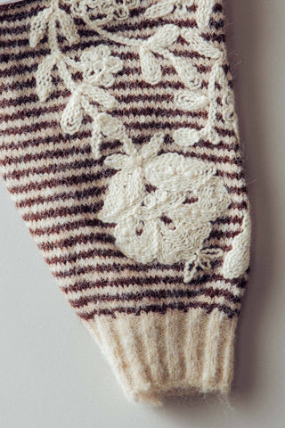 Urban Daizy - Floral Embroidered Striped Knit Sweater
