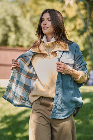Urban Daizy - Plaid Lined Corduroy Flannel Shacket