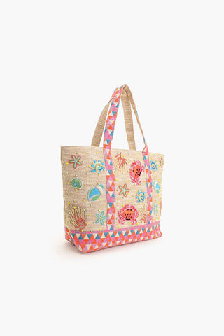 America Beyond Coral Reef Fish Beaded Shoulder Bag | Embellished Coastal Handbag & Beyond - Crab Shell Embelished Boat Tote