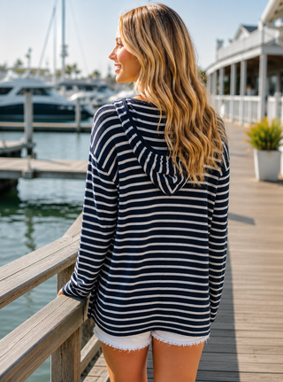 Ashley’s Clothing Design Inc. - Coastal Striped Hooded Sweater | Lightweight Cotton Blend Beach HoodieCoastal Stripe Lightweight Hoodie Sweater- L2423