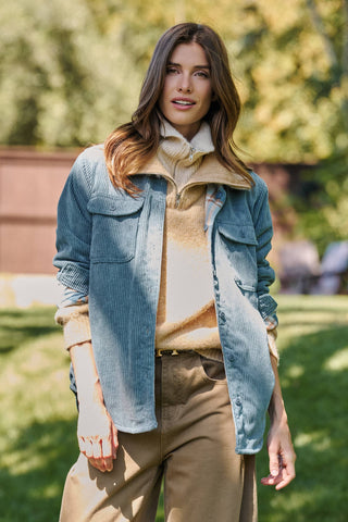 Urban Daizy - Plaid Lined Corduroy Flannel Shacket
