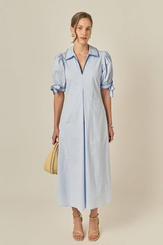 English Factory Stitch Detail Midi Dress | Cotton Puff Sleeve Dress