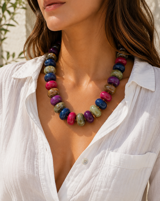 Sessori - Chunky Marble Seed Bead Statement Necklace