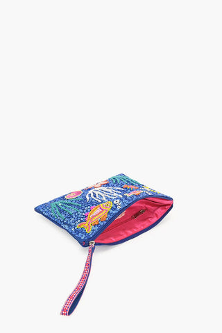 America & Beyond Fish  Coral Beaded Wristlet Bag – Coastal Ocean-Inspired Wristlet