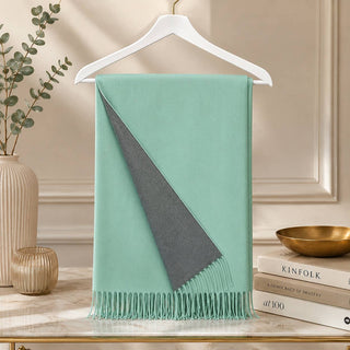 Designer House Reversible Two-Tone Fringe Shawl