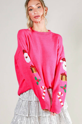 Vine & Love - Holiday Sequin Accent Crew Neck Knitted Sweater