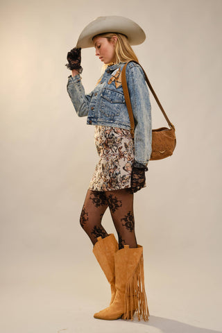 Blue B Western Embroidered Cropped Denim Jacket – Light Wash