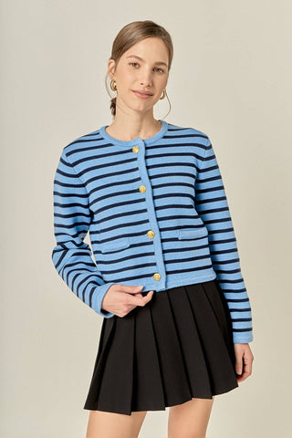 English Factory - Pepper Knit Sailor Stripe Long Sleeve Cropped Sweater Cardigan