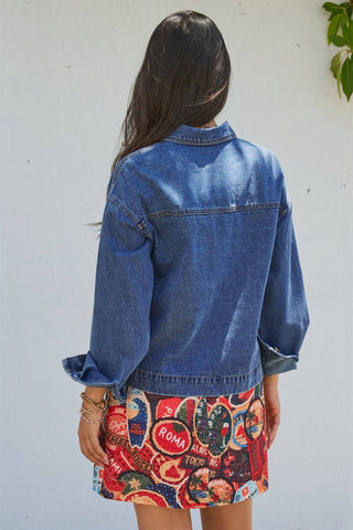 Urban Daizy - Vintage Wash Denim Shirt Jacket With Gold Buttons