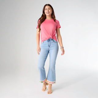 COCO + CARMEN - EverStretch Flare Crop with Crochet Floral Trim