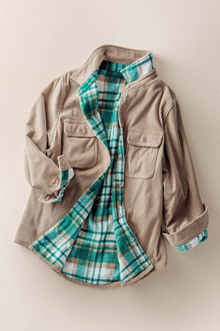 Black Urban Daizy - Plaid Flannel-Lined Corduroy Shacket