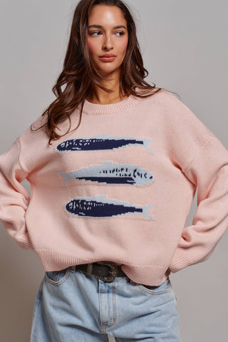 Urban Daizy - Graphic Oversized Drop-Shoulder Knit Sweater