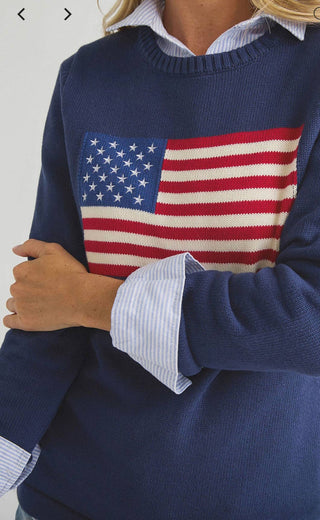 Pink Pineapple American Flag Sweater | 100% Cotton Patriotic Knit Sweater for Wome