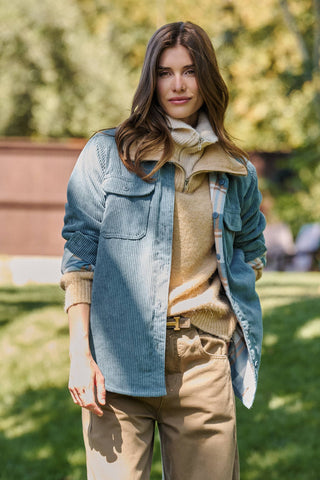 Urban Daizy - Plaid Lined Corduroy Flannel Shacket