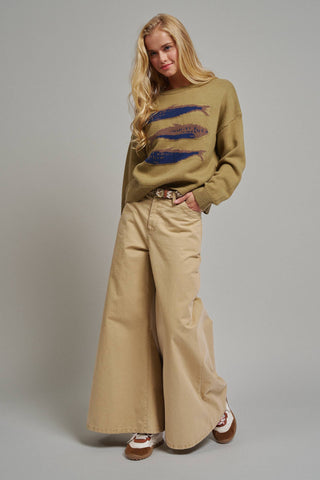 Urban Daizy - Graphic Oversized Drop-Shoulder Knit Sweater