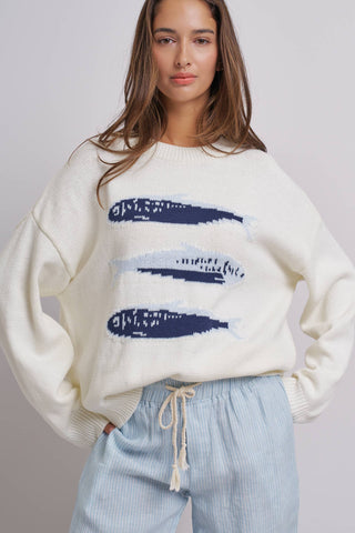 Urban Daizy - Graphic Oversized Drop-Shoulder Knit Sweater