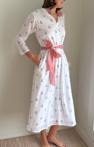 Pink Pineapple Exclusive Cotton Shirt Dress – Patriotic Resort Dress with Sash &amp; Pockets