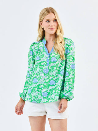 Mary Square Gianna Ruffle Neck Blouse | Women's Button Front Long Sleeve Top