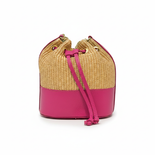 German Fuentes Handbags - GF2833 GENUINE ITALIAN LEATHER AND RAFFIA BUCKET BAG
