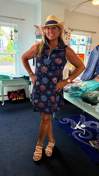 Lulu-B  Print Sleeveless Dress – Patriotic Women’s Resort Dress