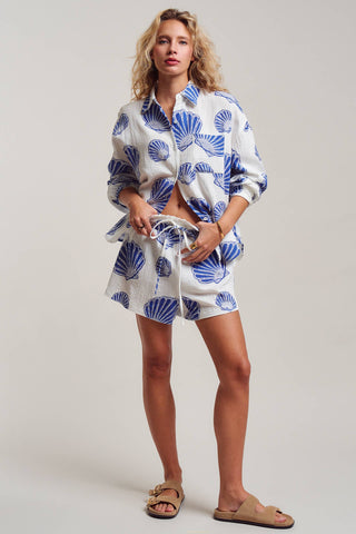 Urban Daizy - Seaside Blue Shell Cotton Gauze Shirt & Short Set