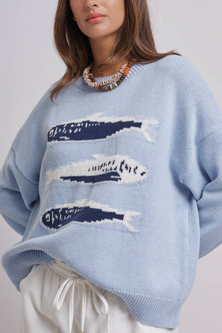 Urban Daizy - Graphic Oversized Drop-Shoulder Knit Sweater