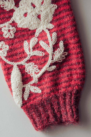 Urban Daizy - Floral Embroidered Striped Knit Sweater