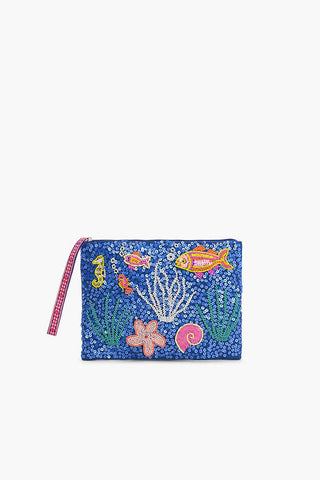 America & Beyond Fish  Coral Beaded Wristlet Bag – Coastal Ocean-Inspired Wristlet